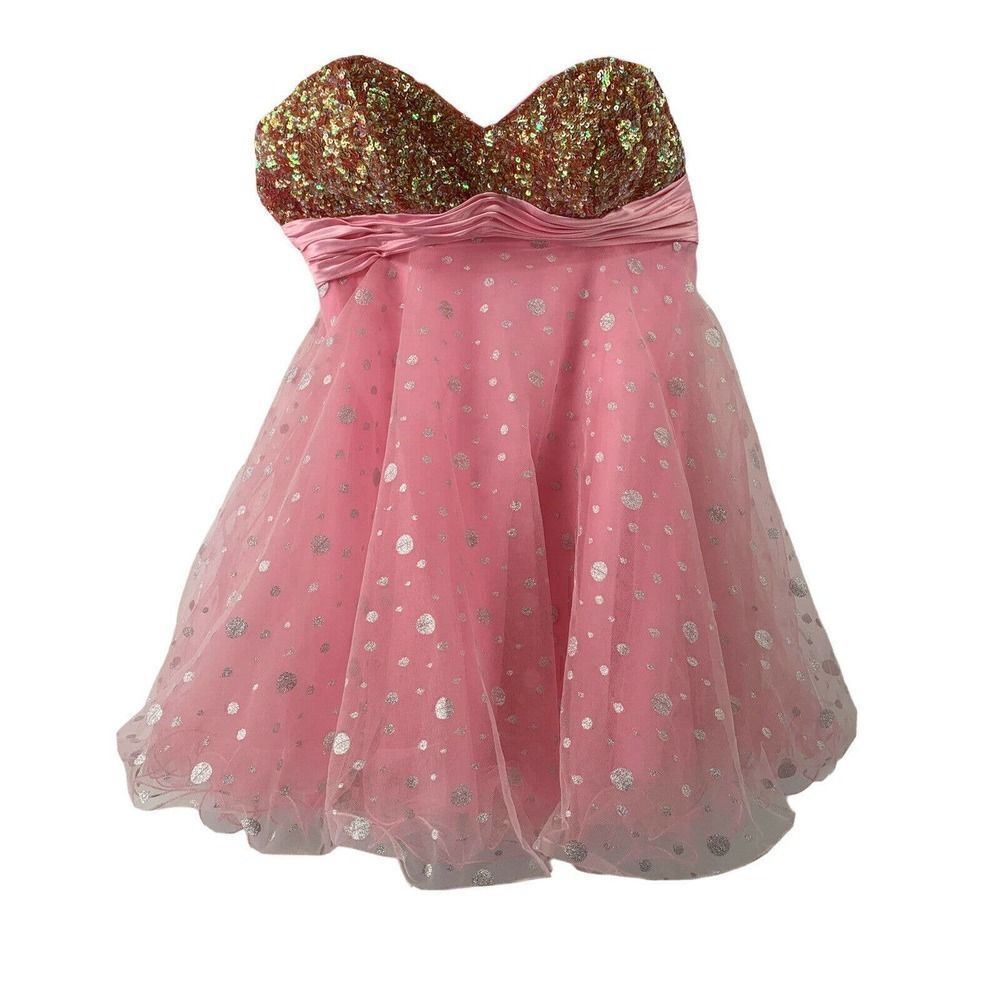 Milano Formals Pink Sequined Strapless Dress Prom - Picture 5 of 10